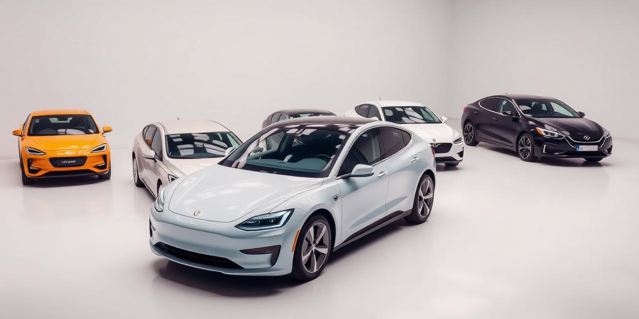 Lineup of modern electric cars from different brands in a clean studio